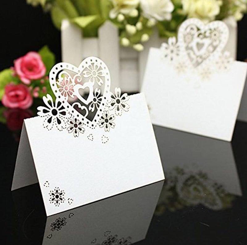 yueton Pack of 50 Cut Heart-Shaped Hollow Wedding Table Number Name Place Card Wedding Party Decoration - Image 2